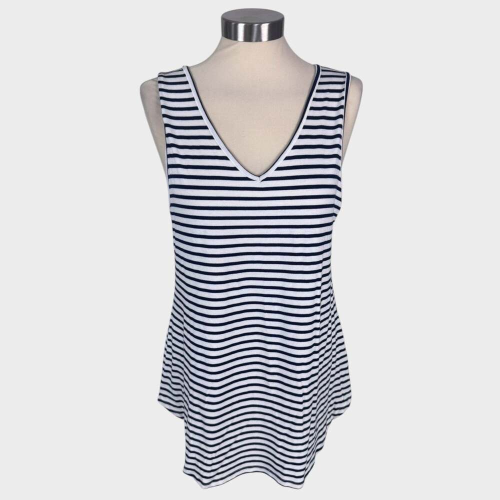 Hawthorne Large Sleeveless Striped Tank Top Navy Blue White